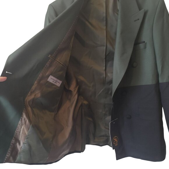 NEW Grogo Black Dark Green Wool Double Breasted Mens Suit Jacket EU 46 - Picture 11 of 15